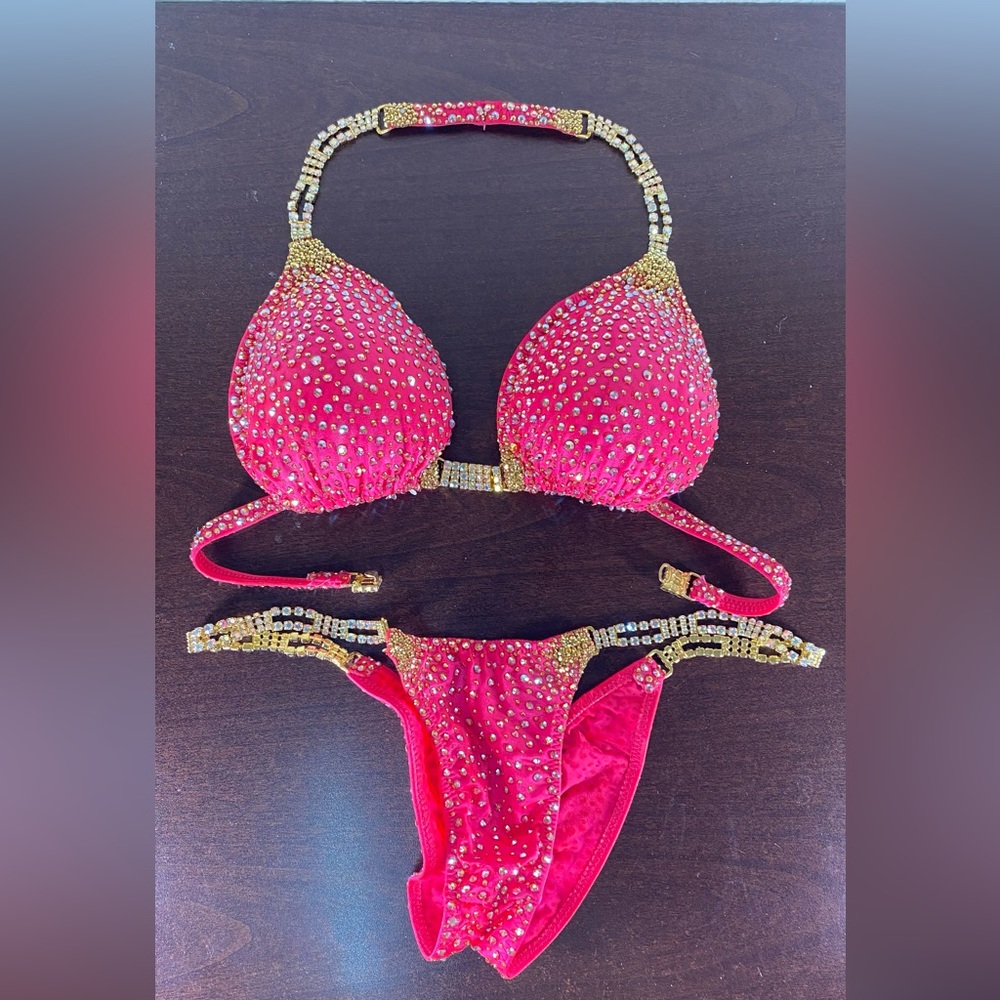 Hot Coral Pink Bikini bodybuilding suit